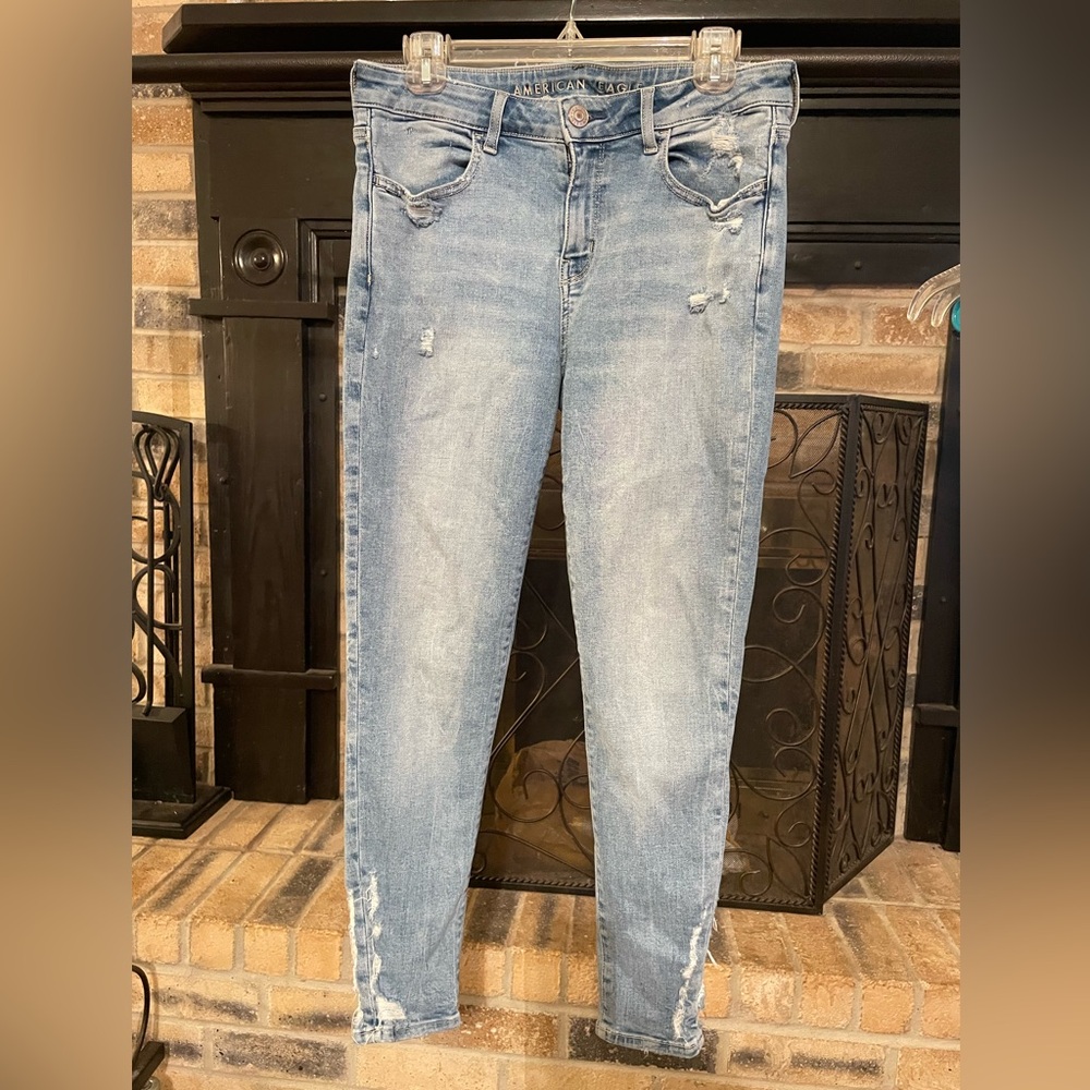American Eagle Outfitters Blue Skinny Jeans with Distressed Look